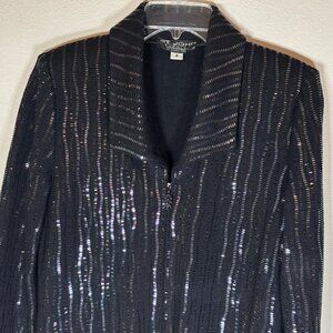St. John Evening Black Sequin Long Jacket & Skirt Set – Jacket 4 / Skirt 10